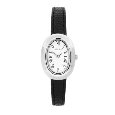 Sekonda Ladies Bellamy Silver Tone White Dial Black Strap Watch