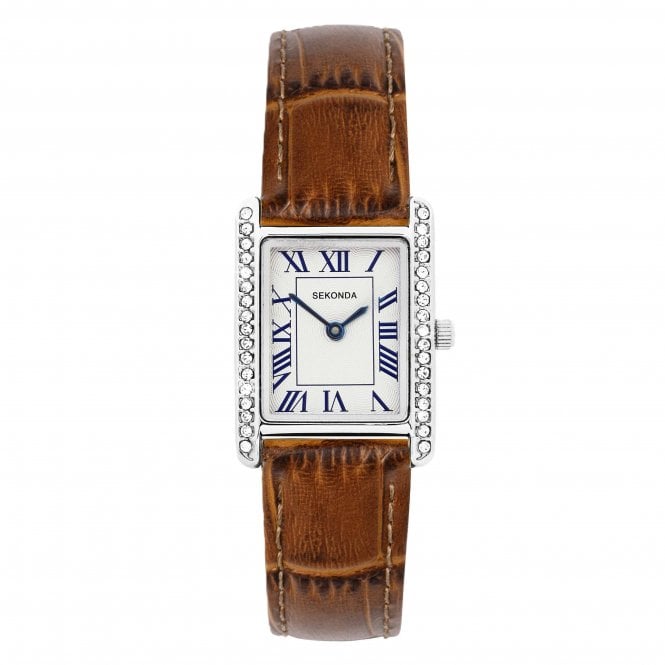 Sekonda  Ladies Colette Stone Set Brown Leather Strap Watch 