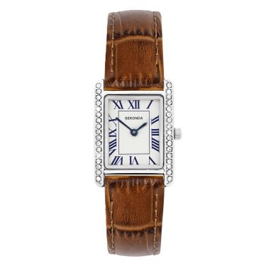 Sekonda Ladies Colette Stone Set Brown Leather Strap Watch 