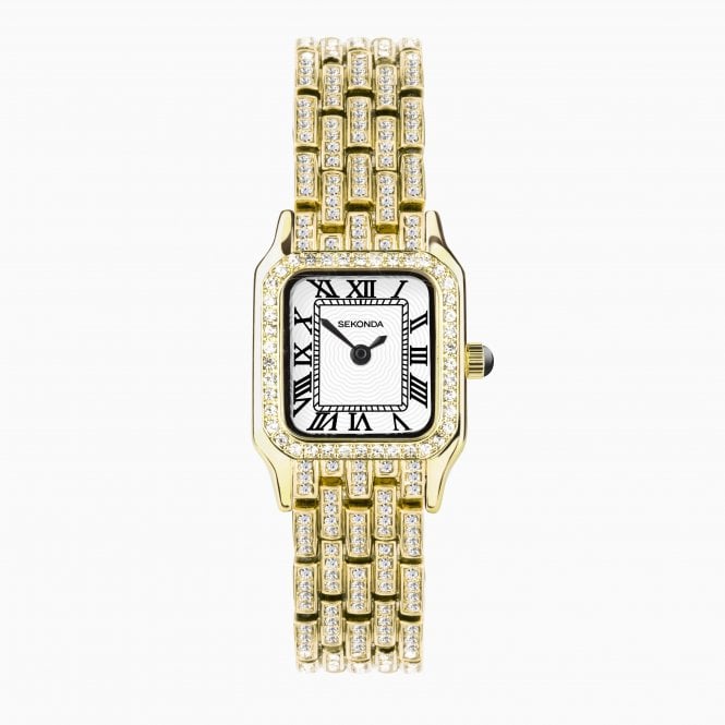 Sekonda  Ladies Monica White Dial Crystal Gold Tone Stainless Steel Watch