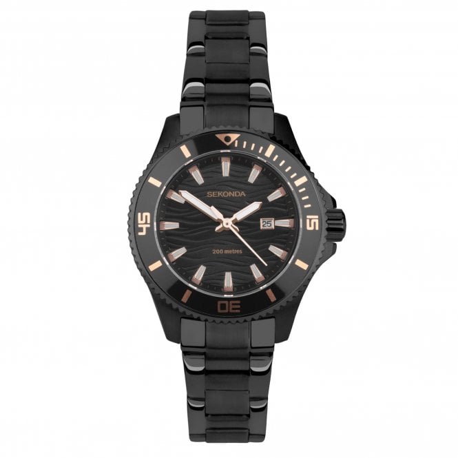 Sekonda  Ladies Pacific Wave Black Dial Black Stainless Steel Watch
