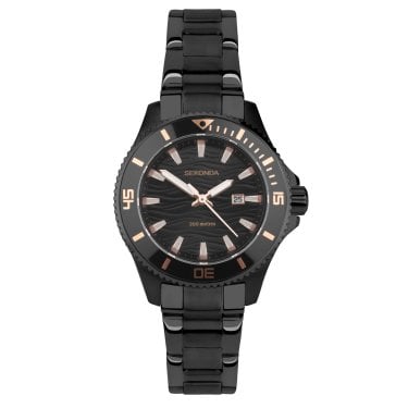 Sekonda Ladies Pacific Wave Black Dial Black Stainless Steel Watch