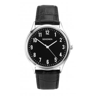 Sekonda Mens Classic Black Leather Strap Watch