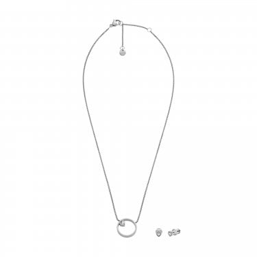 Skagen Kariana Circle with Heart CZ Necklace & Earrings Set 1.5x1.5cm, 40cm + 5cm