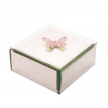 Sophia Pink Butterfly Square Glass Jewellery Box 6.1 x 12.3 x 12.3cm