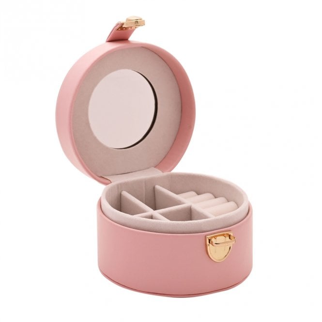 Sophia  Pink Round Jewellery Box with Lift Up Lid & Mirror 8 x 11.9 x 11.9cm