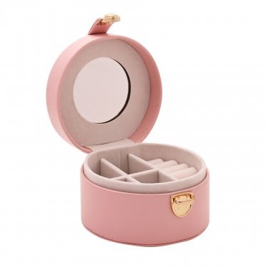 Sophia Pink Round Jewellery Box with Lift Up Lid & Mirror 8 x 11.9 x 11.9cm