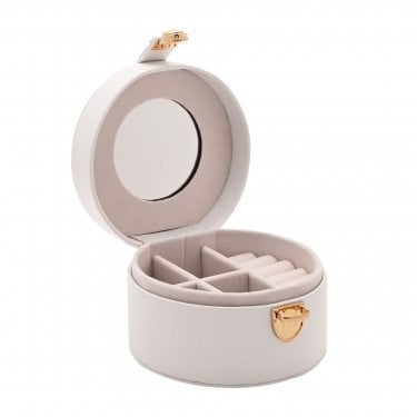 Sophia White Round Jewellery Box with Lift Up Lid & Mirror 8 x 11.8 x 11.9cm