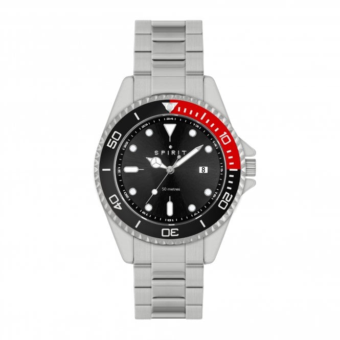 Spirit  Gents Black Dial Stainless Steel Watch