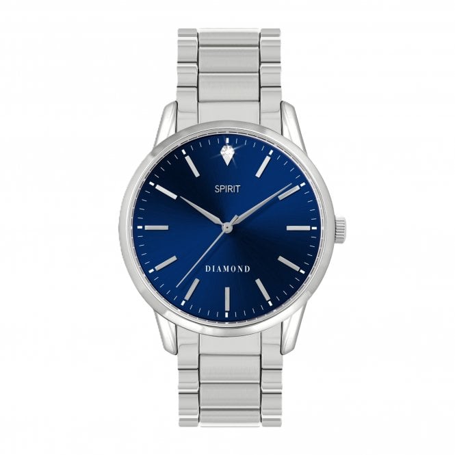 Spirit  Gents Classic Navy Blue Sunray Dial with Diamond Stainless Steel Watch