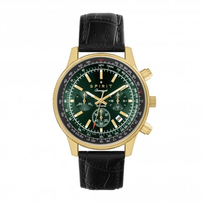 Spirit  Gents Green Dial Black Croc Leather Strap Chronograph Watch