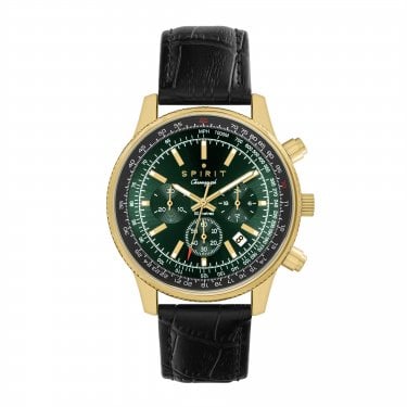 Spirit Gents Green Dial Black Croc Leather Strap Chronograph Watch