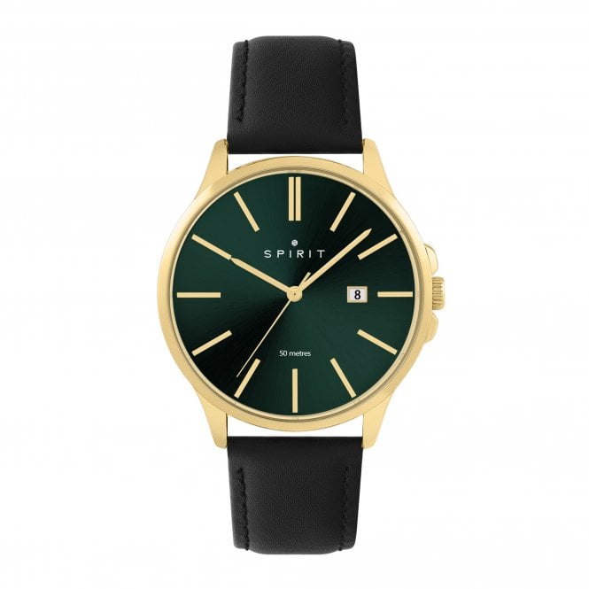 Spirit  Gents Green Dial Black Leather Strap Watch
