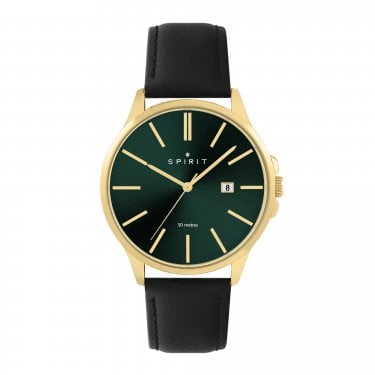 Spirit Gents Green Dial Black Leather Strap Watch