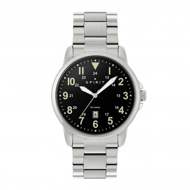 Spirit  Gents Sporty Black Dial Stainless Steel Watch