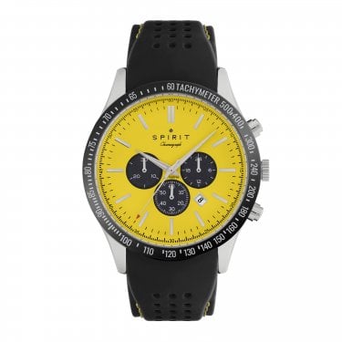 Spirit Gents Tachymeter Yellow Dial Black Silicone Strap Chronograph Watch