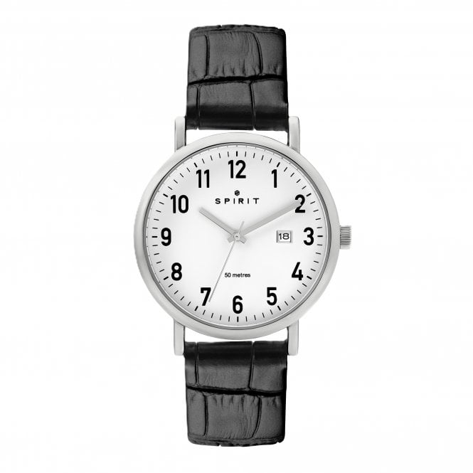 Spirit  Gents White Dial Black Leather Strap Watch