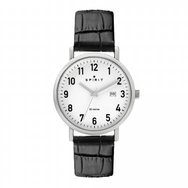 Spirit Gents White Dial Black Leather Strap Watch