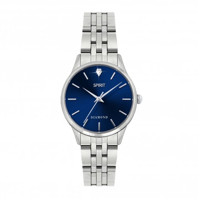 Spirit  Ladies Classic Navy Blue Sunray Dial with Diamond Stainless Steel Watch 