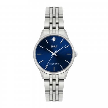 Spirit Ladies Classic Navy Blue Sunray Dial with Diamond Stainless Steel Watch 
