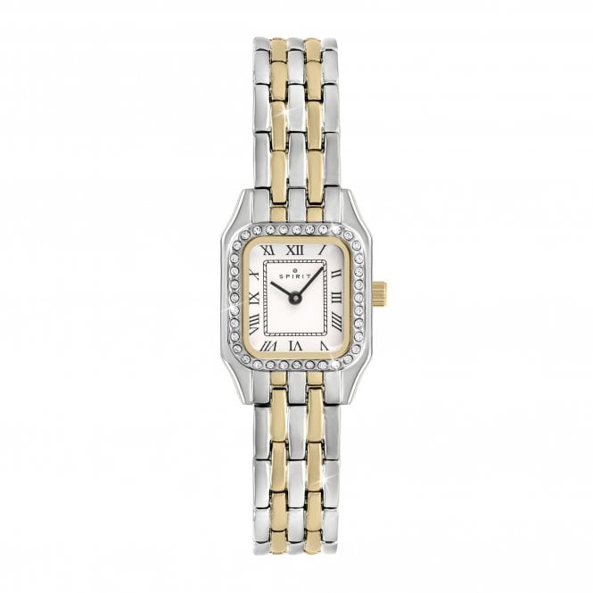 Spirit  Ladies Square White Dial Two Tone Stainless Steel Watch
