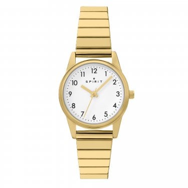 Spirit Ladies White Dial Gold Tone Stainless Steel Expandable Strap Watch