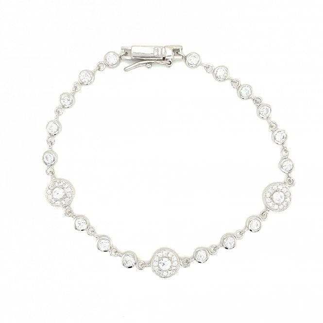 Faith Sterling Silver Sterling Silver 3 Round Halo with Round Rubover CZ Link Bracelet 19cm
