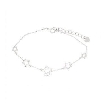 Sterling Silver 5 Graduating Plain Open Stars in Belcher Link Bracelet 17+3cm