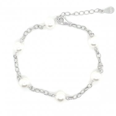 Sterling Silver Belcher Link with 6 Single Pearl Bracelet 16+4cm
