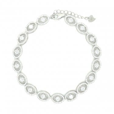 Sterling Silver Claw Set Round CZ Centre with Floating Pave Round CZ Halo Bracelet 17.5+4cm