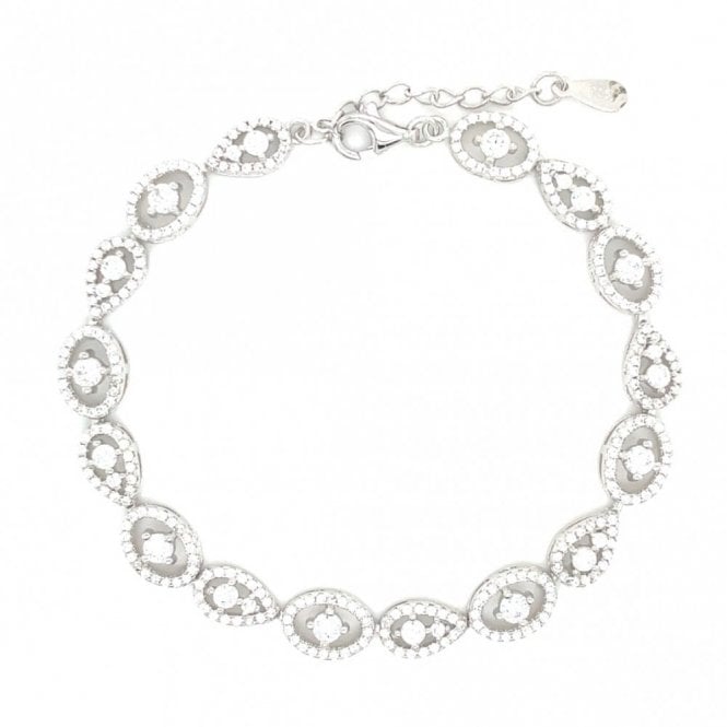 Faith Sterling Silver Sterling Silver Claw Set Round CZ Centre with Floating Pave Round & Pear CZ Halo Bracelet 16+4cm