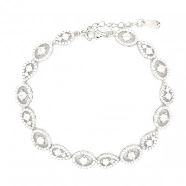 Sterling Silver Claw Set Round CZ Centre with Floating Pave Round & Pear CZ Halo Bracelet 16+4cm