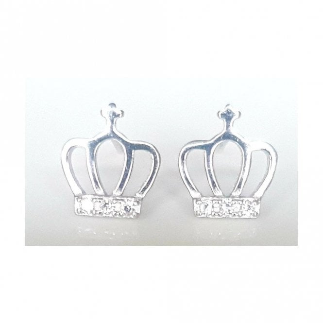 Faith Sterling Silver Sterling Silver Cross Top Open Strand Crown with CZ Bottom 9mm x 10mm Stud Earrings