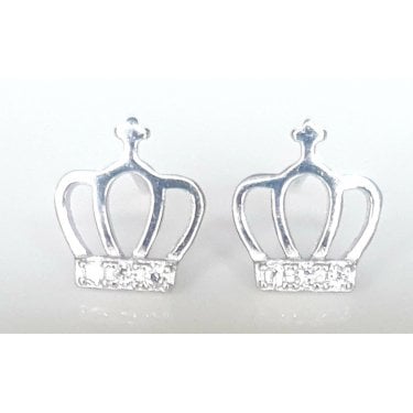Sterling Silver Cross Top Open Strand Crown with CZ Bottom 9mm x 10mm Stud Earrings