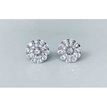 Sterling Silver CZ 3 Layer Cluster Stud Earrings