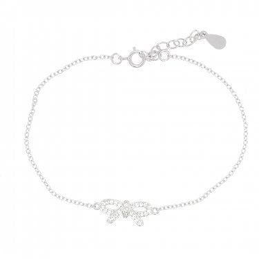 Sterling Silver CZ Bow Belchor Link Bracelet 16.5+3cm