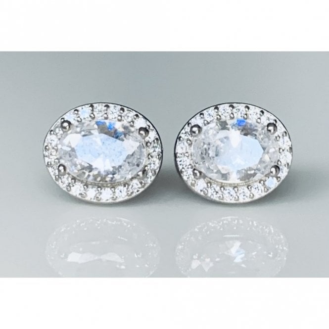 Faith Sterling Silver Sterling Silver CZ Claw Set Centre with CZ Halo Oval Stud Earrings 9x8mm