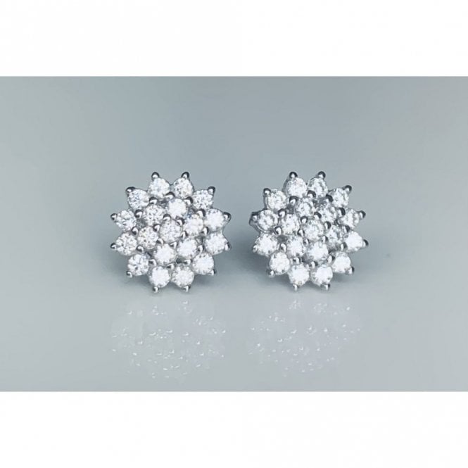 Faith Sterling Silver Sterling Silver CZ Claw Set Flower Cluster Stud Earrings 9x9mm