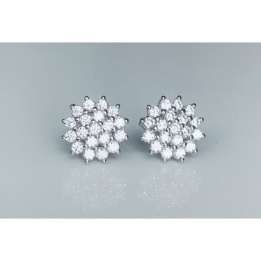 Sterling Silver CZ Claw Set Flower Cluster Stud Earrings 9x9mm