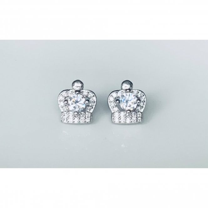 Faith Sterling Silver Sterling Silver CZ Crown with Single Centre Stone Stud Earrings 9x9mm