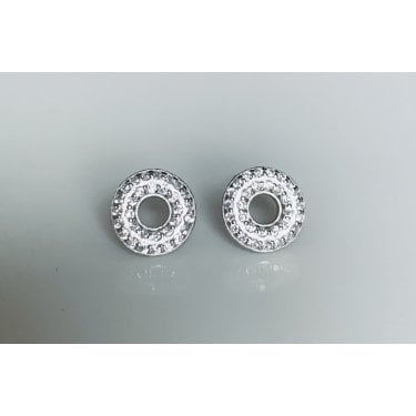 Sterling Silver CZ Double Halo with Open Centre & Rubover Edge Stud Earrings 8x8mm