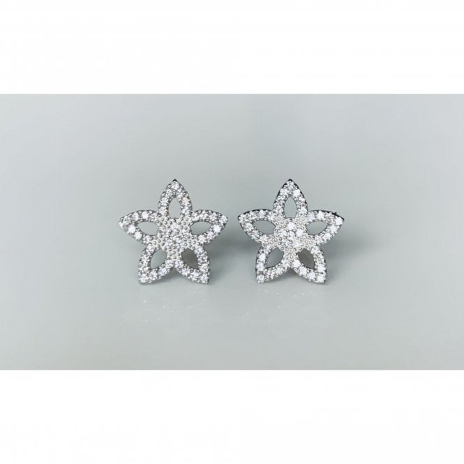 Faith Sterling Silver Sterling Silver CZ Flower Cluster Centre with Marquise Open Petals Stud Earrings 13x13mm