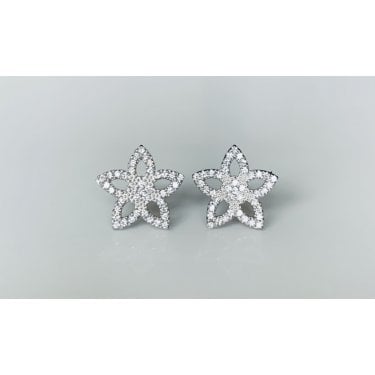 Sterling Silver CZ Flower Cluster Centre with Marquise Open Petals Stud Earrings 13x13mm