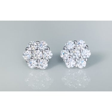 Sterling Silver CZ Flower Cluster with 6 CZ Petal Stud Earrings 7x8mm