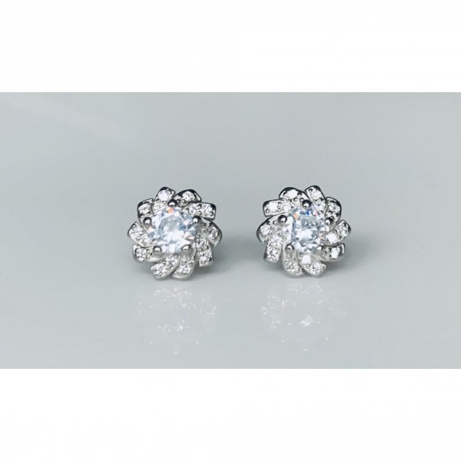 Faith Sterling Silver Sterling Silver CZ Flower Rubover Centre with 7 Pave Petals Stud Earrings 7x7mm