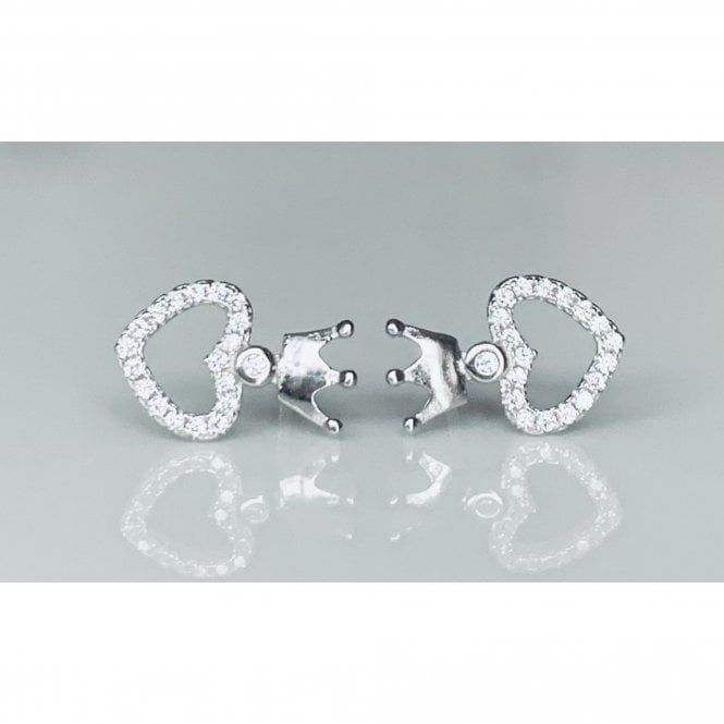 Faith Sterling Silver Sterling Silver CZ Heart Outline with Plain Crown Top Stud Earrings 13x8mm
