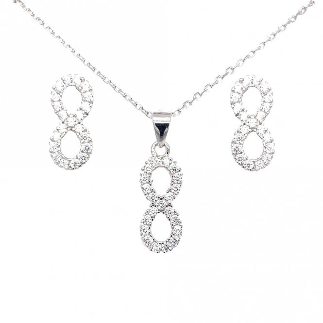 Faith Sterling Silver Sterling Silver CZ Infinity Pendant & Stud Earrings 6x12mm