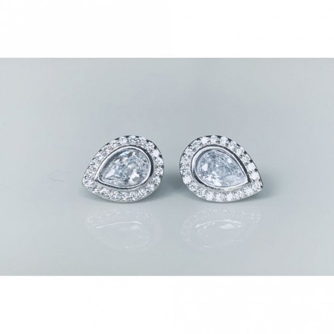 Faith Sterling Silver Sterling Silver CZ Large Rubover Edge Pear Centre with Claw Set Pear Halo Stud Earrings 10x8mm