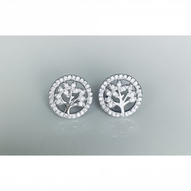 Faith Sterling Silver Sterling Silver CZ Leaves Tree of Life with CZ Surround Stud Earrings 11x11mm 
