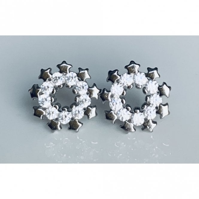 Faith Sterling Silver Sterling Silver CZ Open Centre Flower Star Halo Stud Earrings 9x9mm